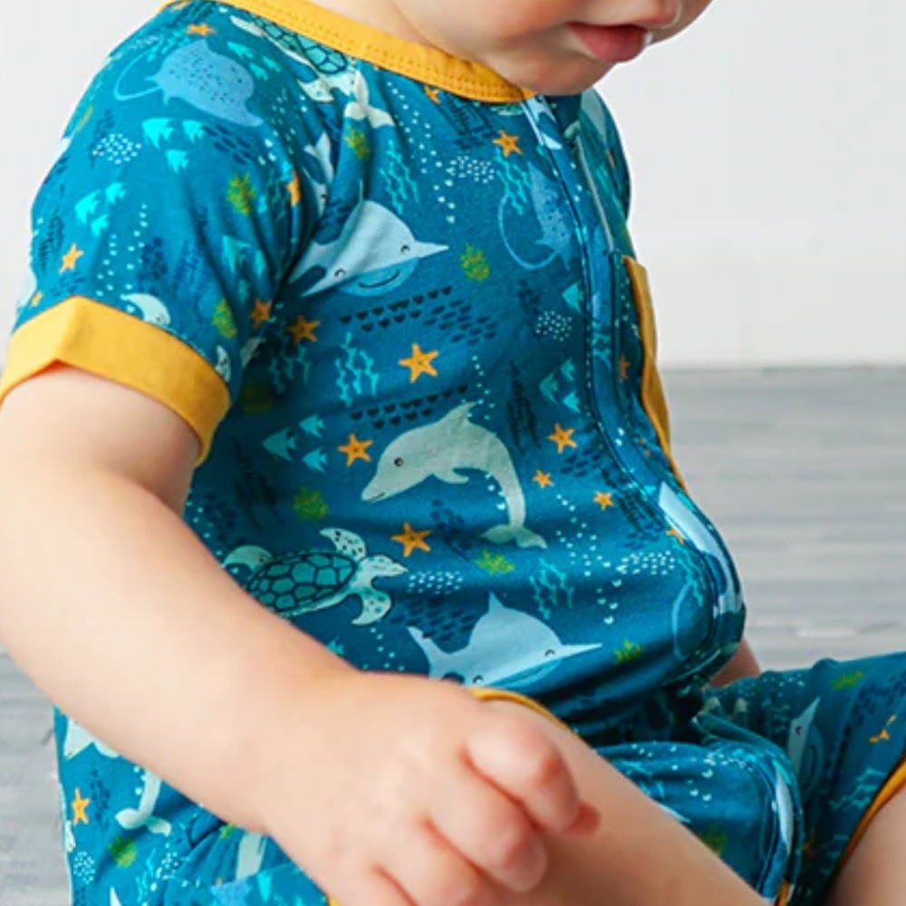 Ocean Friends Bamboo Baby Boy Shortie Romper size 3-6 months